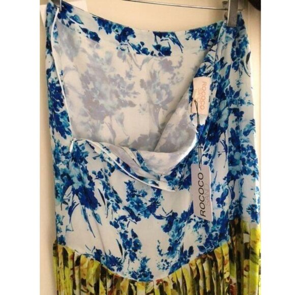 Rococo Sand Silk Mini Skirt M Floral Fringe Gold Festival Boho - Picture 7 of 10